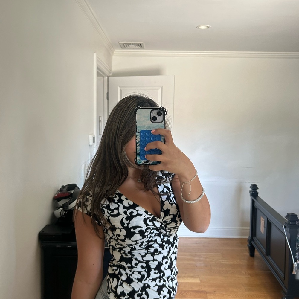 White House Black Market Black and White Patterned Dress